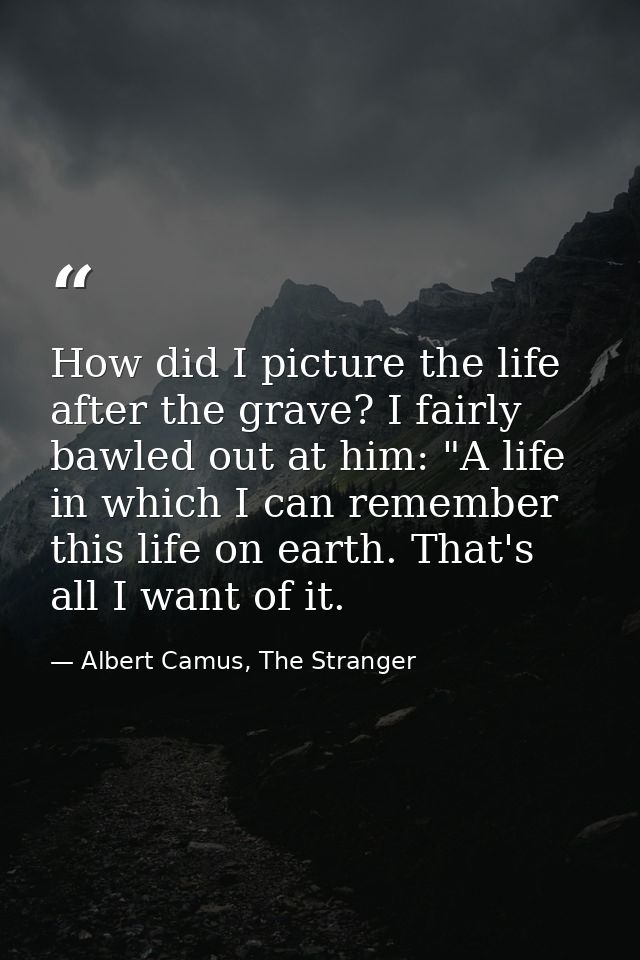How did I picture the life after the grave? I fairly bawled out at him: "A life in which I can remember this life on ear — Albert Camus, The Stranger