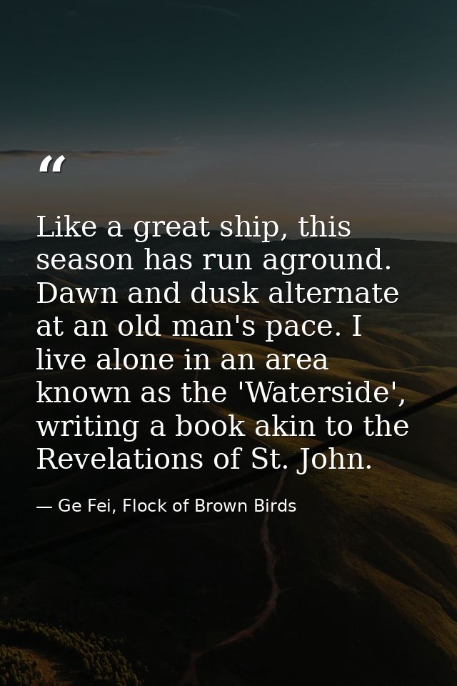Like a great ship, this season has run aground. Dawn and dusk alternate at an old man's pace. I live alone in an area kn — Ge Fei, Flock of Brown Birds