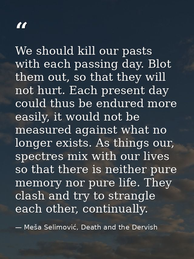 We should kill our pasts with each passing day. Blot them out, so that they will not hurt. Each present day could thus b — Meša Selimović, Death and the Dervish