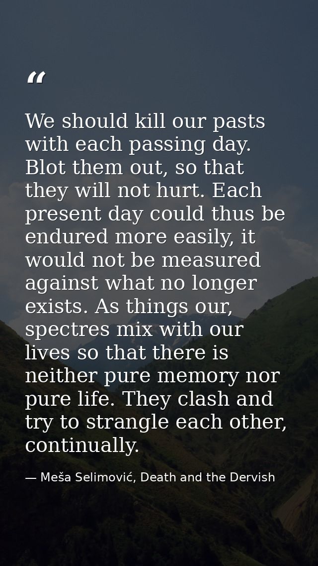 We should kill our pasts with each passing day. Blot them out, so that they will not hurt. Each present day could thus b — Meša Selimović, Death and the Dervish