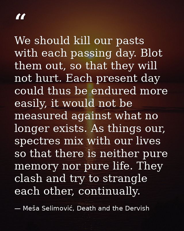 We should kill our pasts with each passing day. Blot them out, so that they will not hurt. Each present day could thus b — Meša Selimović, Death and the Dervish