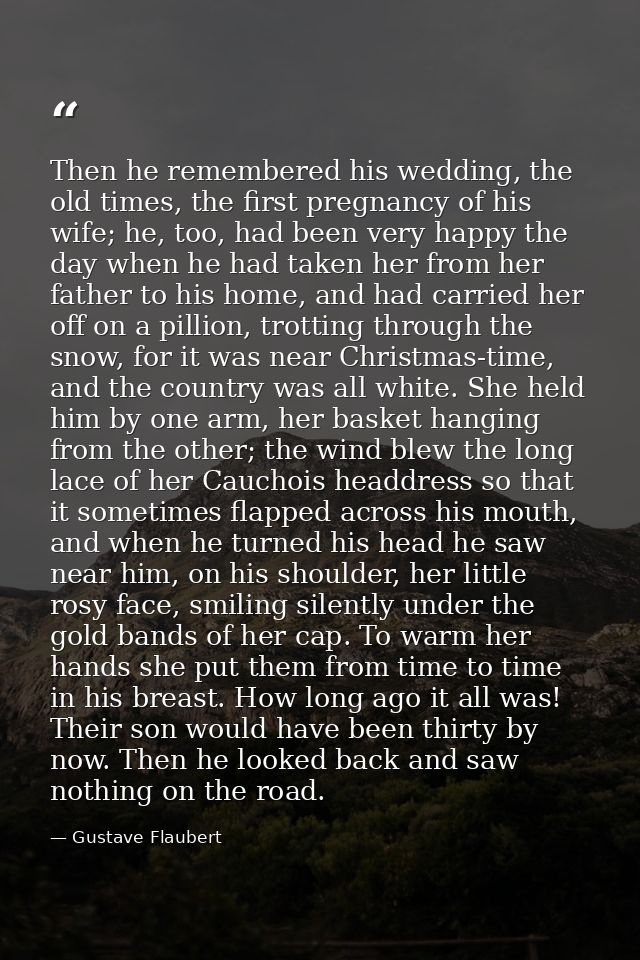 Then he remembered his wedding, the old times, the first pregnancy of his wife; he, too, had been very happy the day whe — Gustave Flaubert