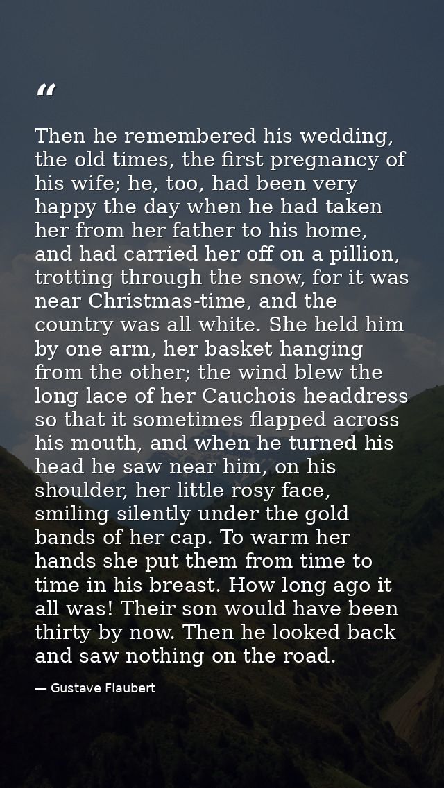 Then he remembered his wedding, the old times, the first pregnancy of his wife; he, too, had been very happy the day whe — Gustave Flaubert