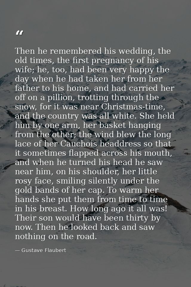 Then he remembered his wedding, the old times, the first pregnancy of his wife; he, too, had been very happy the day whe — Gustave Flaubert
