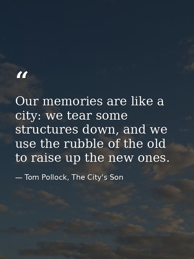 Our memories are like a city: we tear some structures down, and we use the rubble of the old to raise up the new ones. — Tom Pollock, The City's Son