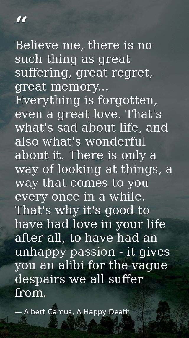 Believe me, there is no such thing as great suffering, great regret, great memory... Everything is forgotten, even a gre — Albert Camus, A Happy Death