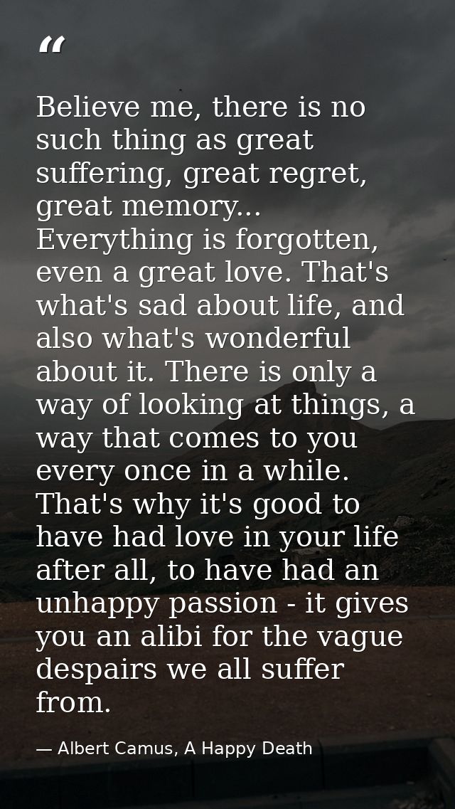 Believe me, there is no such thing as great suffering, great regret, great memory... Everything is forgotten, even a gre — Albert Camus, A Happy Death