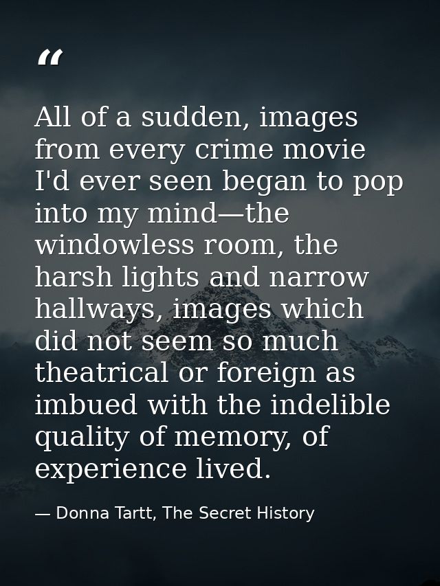 All of a sudden, images from every crime movie I'd ever seen began to pop into my mind—the windowless room, the harsh li — Donna Tartt, The Secret History