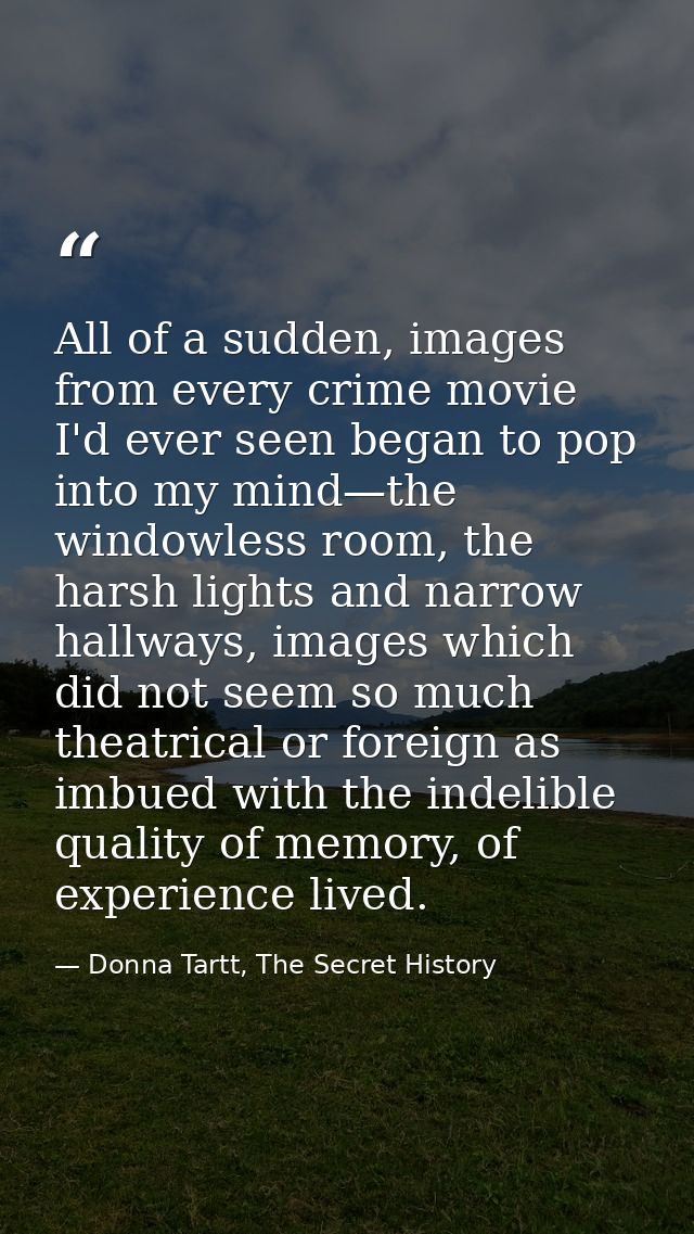 All of a sudden, images from every crime movie I'd ever seen began to pop into my mind—the windowless room, the harsh li — Donna Tartt, The Secret History