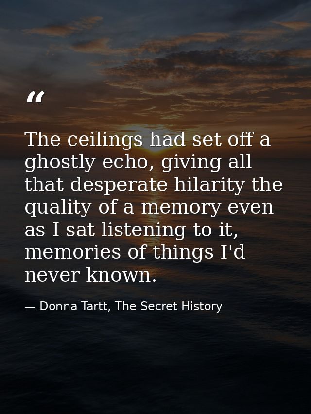 The ceilings had set off a ghostly echo, giving all that desperate hilarity the quality of a memory even as I sat listen — Donna Tartt, The Secret History