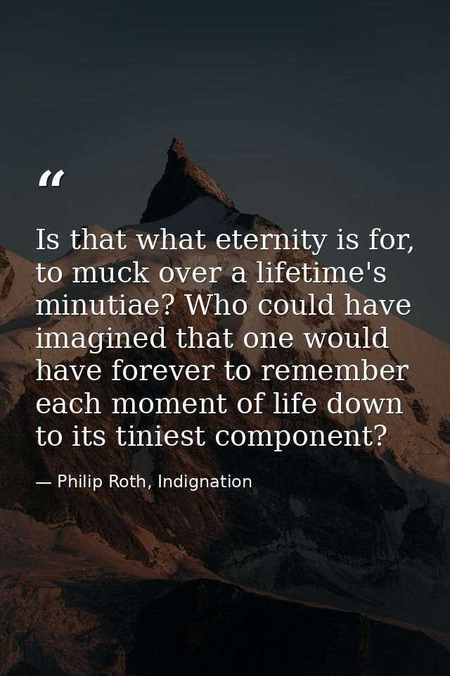 Is that what eternity is for, to muck over a lifetime's minutiae? Who could have imagined that one would have forever to — Philip Roth, Indignation