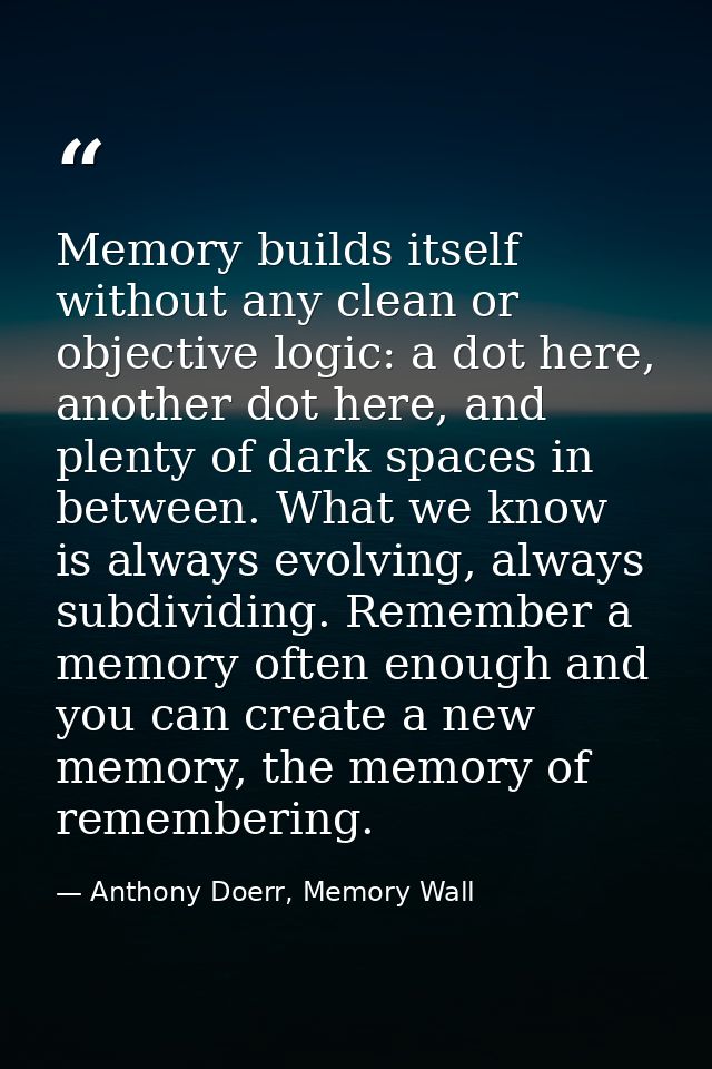 Memory builds itself without any clean or objective logic: a dot here, another dot here, and plenty of dark spaces in be — Anthony Doerr, Memory Wall