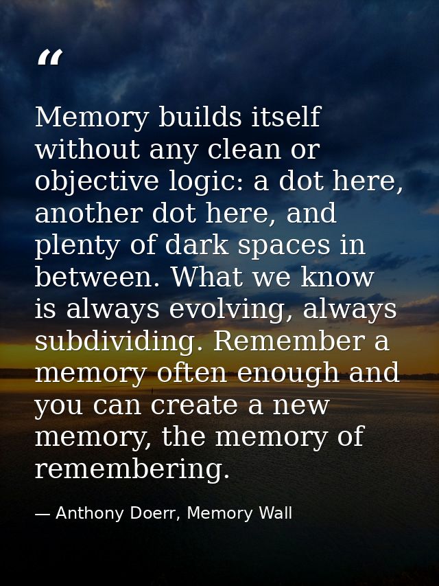 Memory builds itself without any clean or objective logic: a dot here, another dot here, and plenty of dark spaces in be — Anthony Doerr, Memory Wall