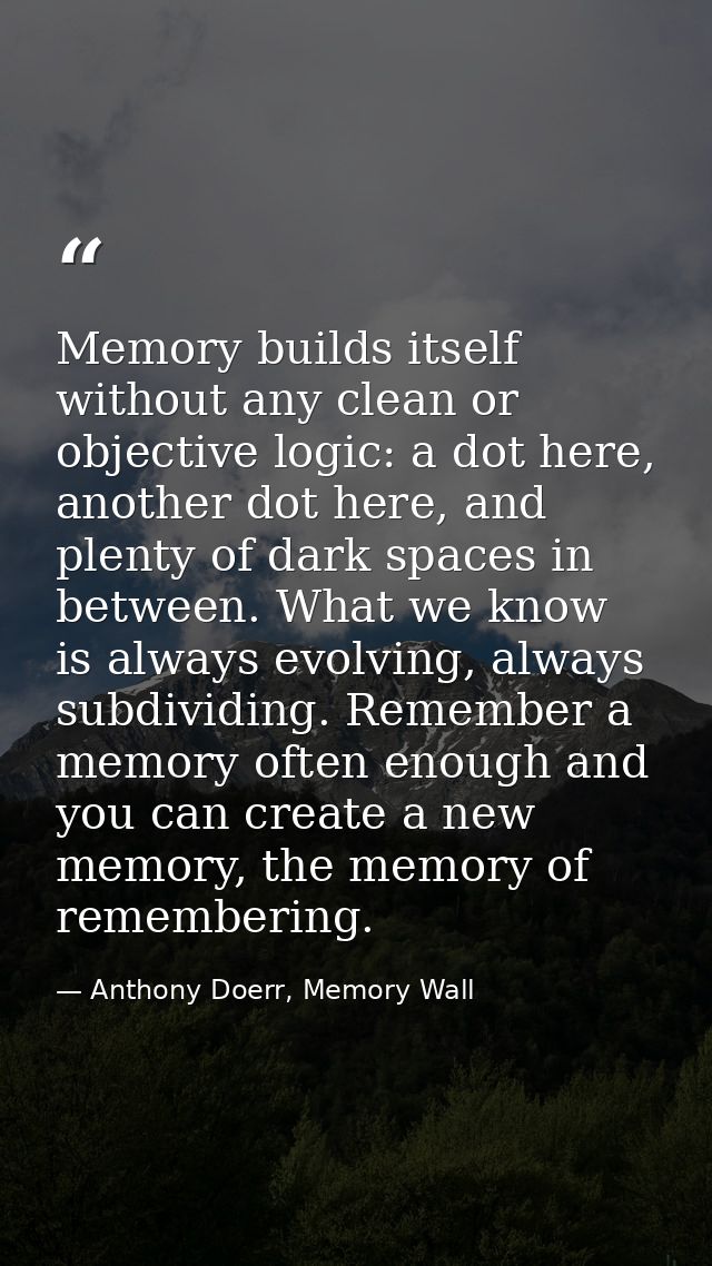 Memory builds itself without any clean or objective logic: a dot here, another dot here, and plenty of dark spaces in be — Anthony Doerr, Memory Wall