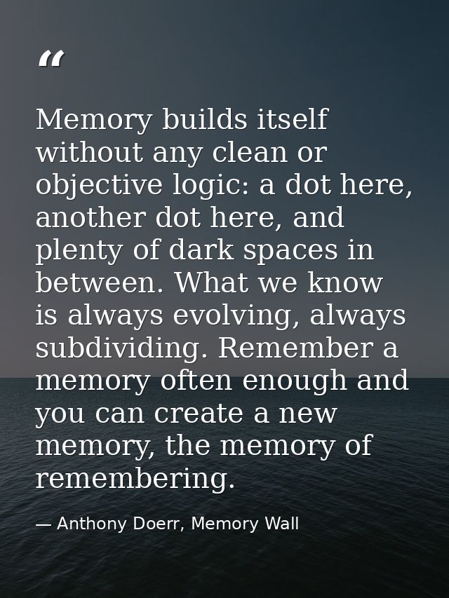 Memory builds itself without any clean or objective logic: a dot here, another dot here, and plenty of dark spaces in be — Anthony Doerr, Memory Wall