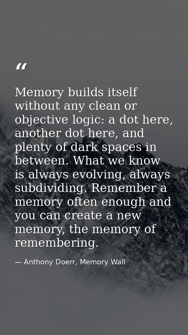 Memory builds itself without any clean or objective logic: a dot here, another dot here, and plenty of dark spaces in be — Anthony Doerr, Memory Wall