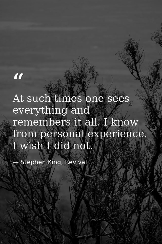 At such times one sees everything and remembers it all. I know from personal experience. I wish I did not. — Stephen King, Revival