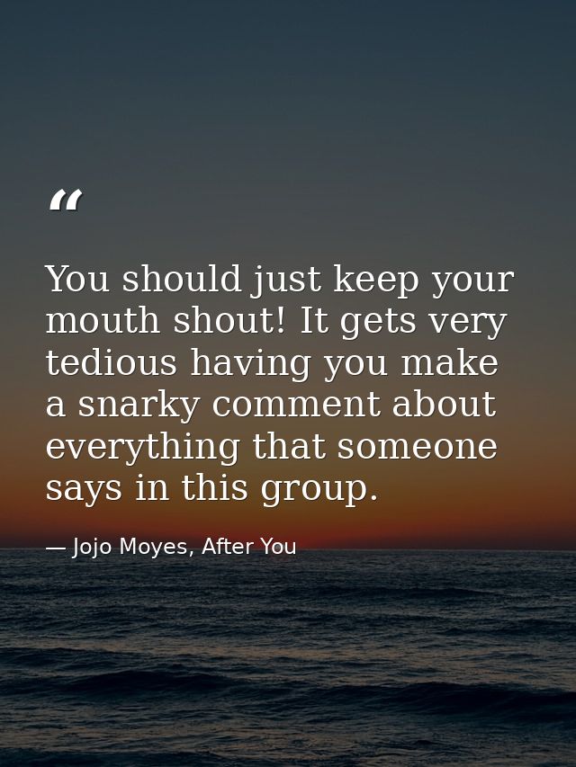 You should just keep your mouth shout! It gets very tedious having you make a snarky comment about everything that someo — Jojo Moyes, After You