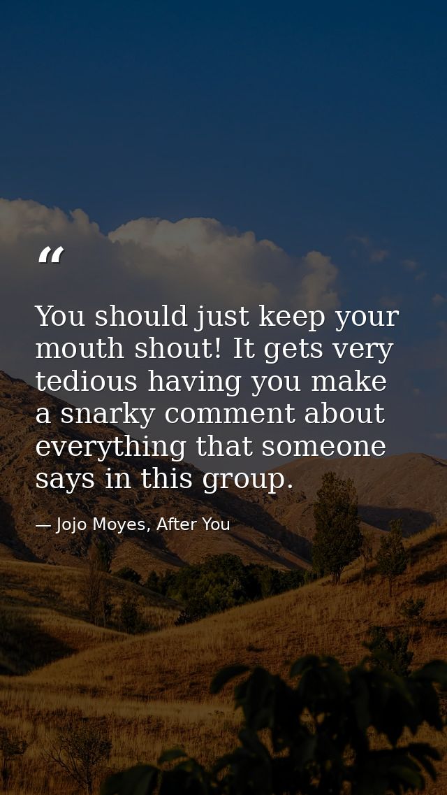 You should just keep your mouth shout! It gets very tedious having you make a snarky comment about everything that someo — Jojo Moyes, After You
