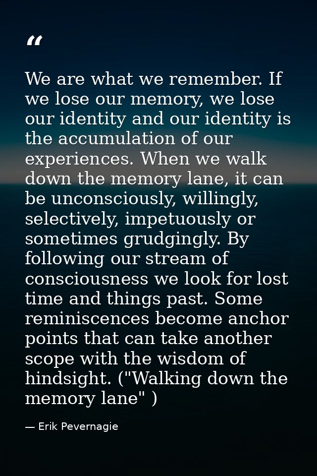 We are what we remember. If we lose our memory, we lose our identity and our identity is the accumulation of our experie — Erik Pevernagie