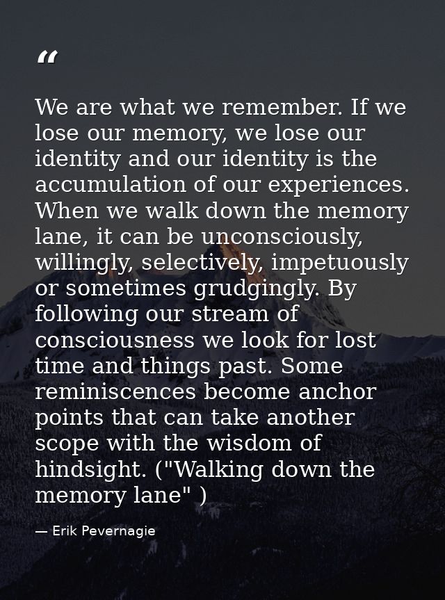 We are what we remember. If we lose our memory, we lose our identity and our identity is the accumulation of our experie — Erik Pevernagie
