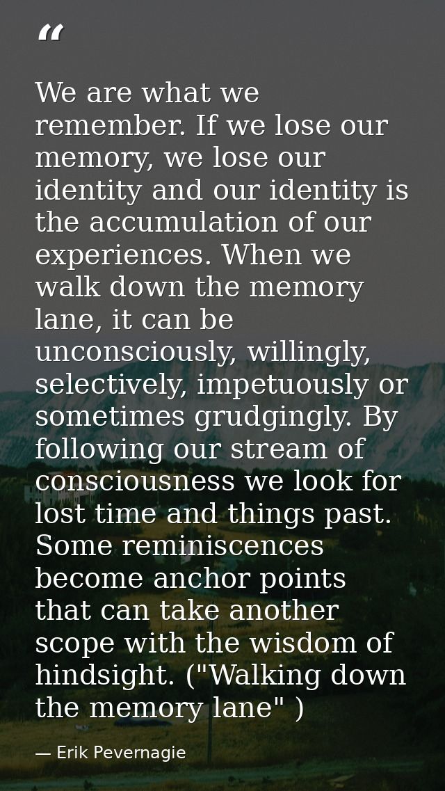 We are what we remember. If we lose our memory, we lose our identity and our identity is the accumulation of our experie — Erik Pevernagie