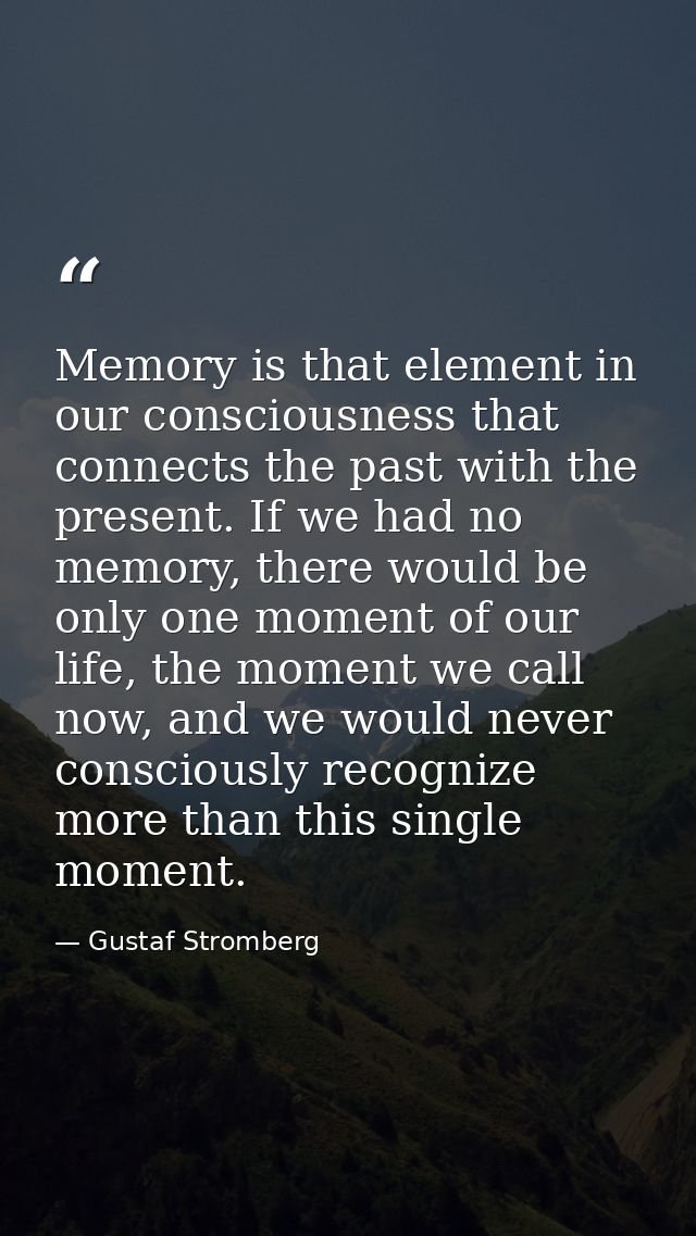 Memory is that element in our consciousness that connects the past with the present. If we had no memory, there would be — Gustaf Stromberg