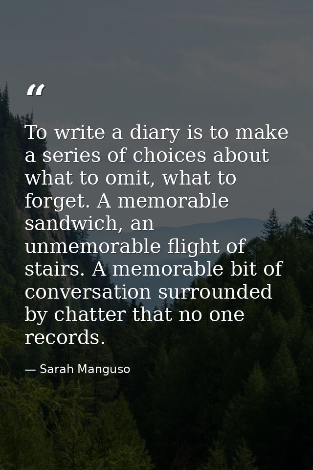 To write a diary is to make a series of choices about what to omit, what to forget. A memorable sandwich, an unmemorable — Sarah Manguso
