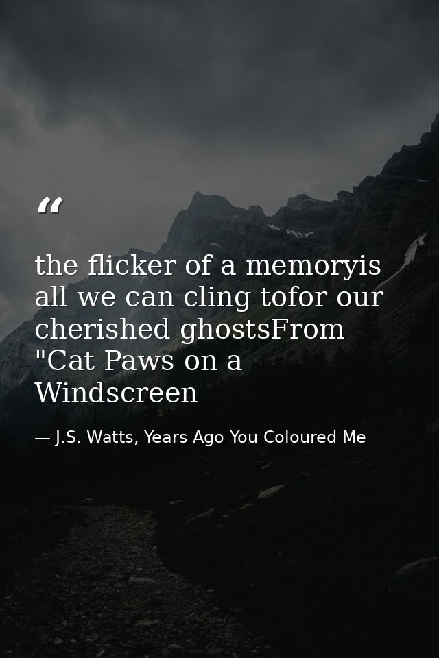 the flicker of a memoryis all we can cling tofor our cherished ghostsFrom "Cat Paws on a Windscreen — J.S. Watts, Years Ago You Coloured Me