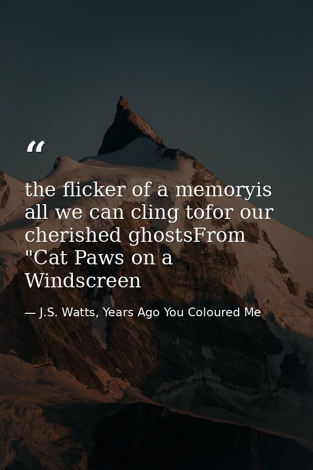 the flicker of a memoryis all we can cling tofor our cherished ghostsFrom "Cat Paws on a Windscreen — J.S. Watts, Years Ago You Coloured Me