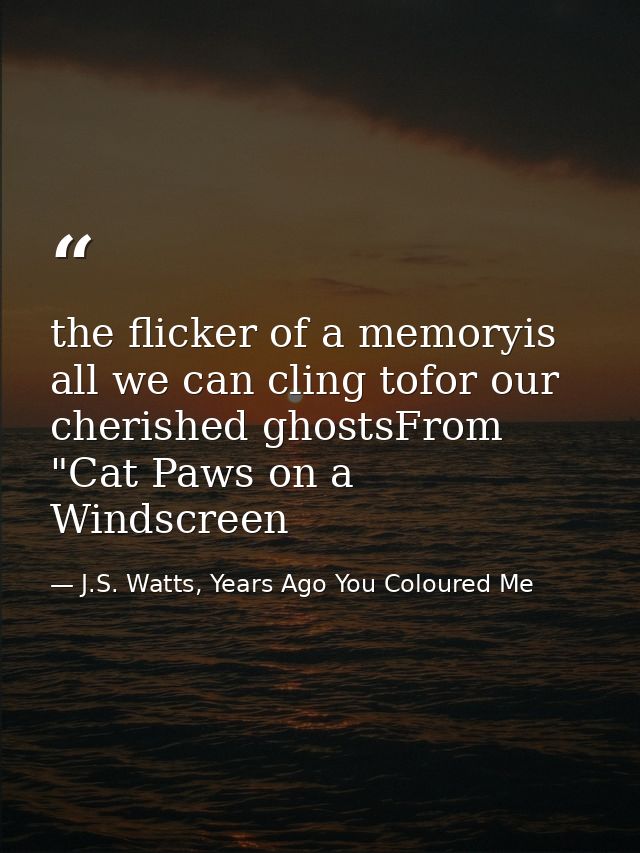 the flicker of a memoryis all we can cling tofor our cherished ghostsFrom "Cat Paws on a Windscreen — J.S. Watts, Years Ago You Coloured Me