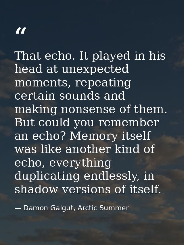 That echo. It played in his head at unexpected moments, repeating certain sounds and making nonsense of them. But could  — Damon Galgut, Arctic Summer