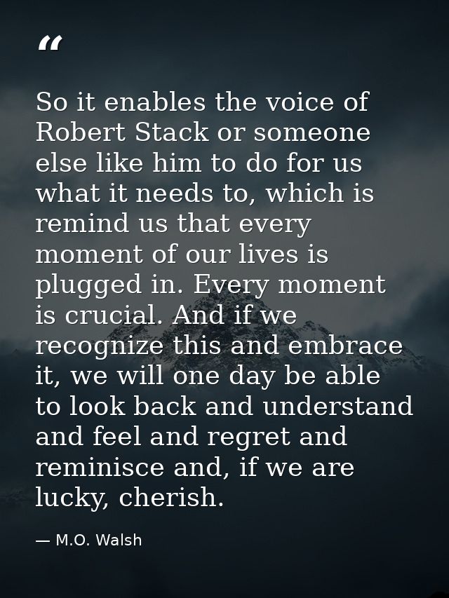 So it enables the voice of Robert Stack or someone else like him to do for us what it needs to, which is remind us that  — M.O. Walsh