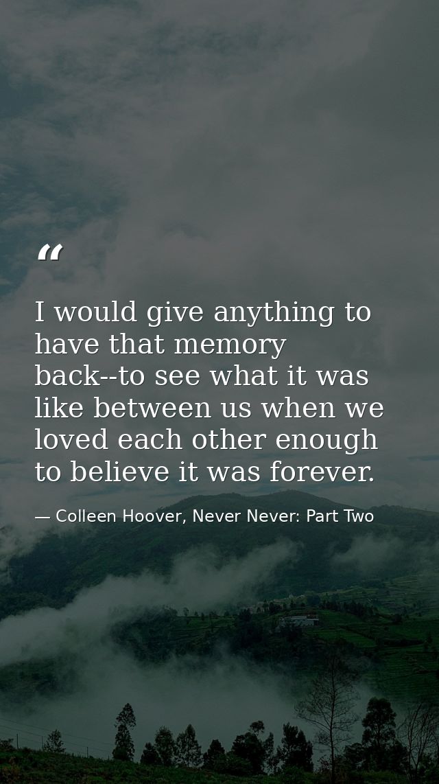 I would give anything to have that memory back--to see what it was like between us when we loved each other enough to be — Colleen Hoover, Never Never: Part Two