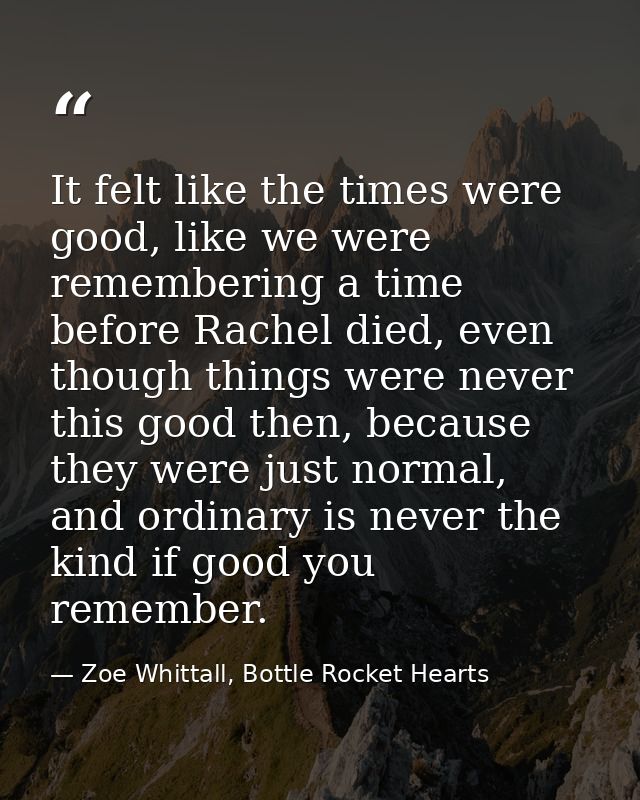It felt like the times were good, like we were remembering a time before Rachel died, even though things were never this — Zoe Whittall, Bottle Rocket Hearts