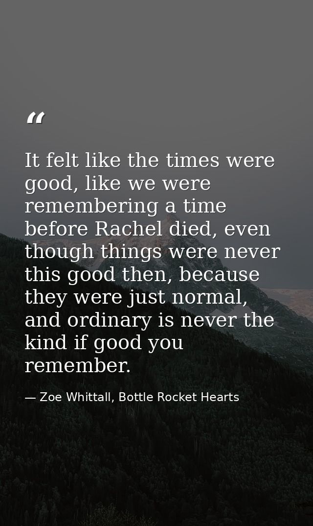 It felt like the times were good, like we were remembering a time before Rachel died, even though things were never this — Zoe Whittall, Bottle Rocket Hearts