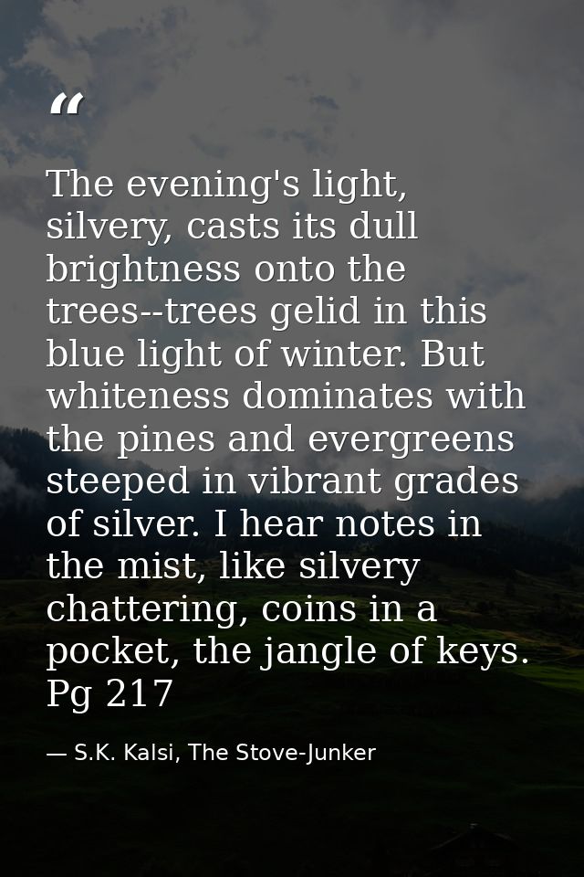 The evening's light, silvery, casts its dull brightness onto the trees--trees gelid in this blue light of winter. But wh — S.K. Kalsi, The Stove-Junker