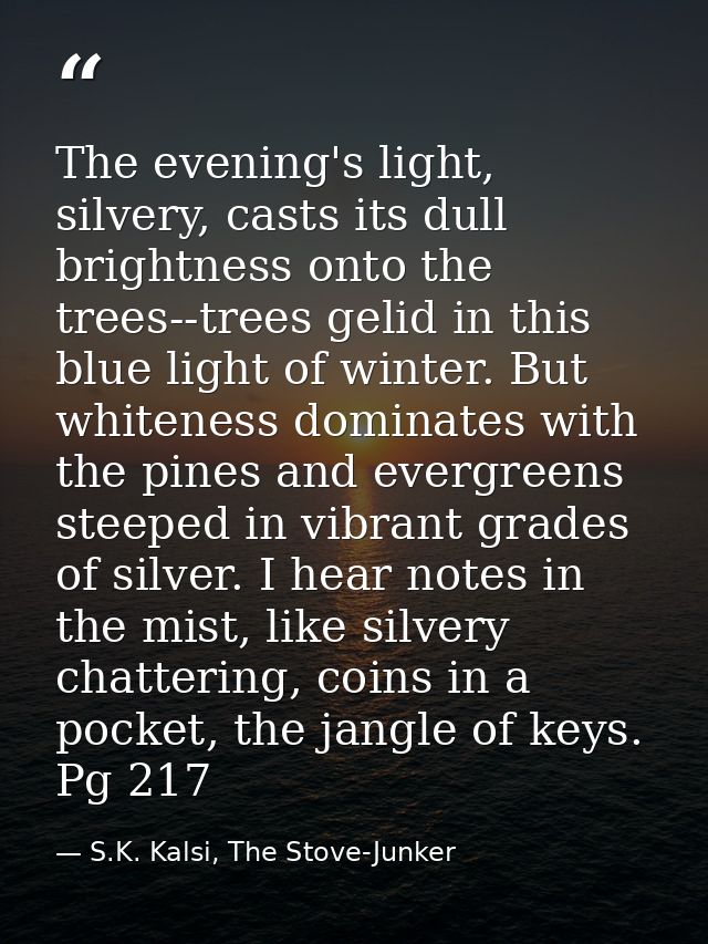 The evening's light, silvery, casts its dull brightness onto the trees--trees gelid in this blue light of winter. But wh — S.K. Kalsi, The Stove-Junker