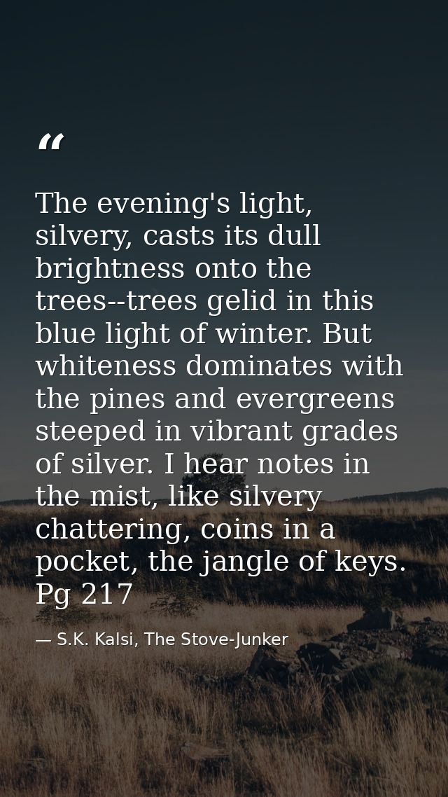 The evening's light, silvery, casts its dull brightness onto the trees--trees gelid in this blue light of winter. But wh — S.K. Kalsi, The Stove-Junker