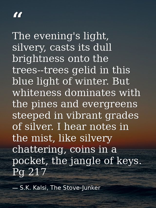 The evening's light, silvery, casts its dull brightness onto the trees--trees gelid in this blue light of winter. But wh — S.K. Kalsi, The Stove-Junker