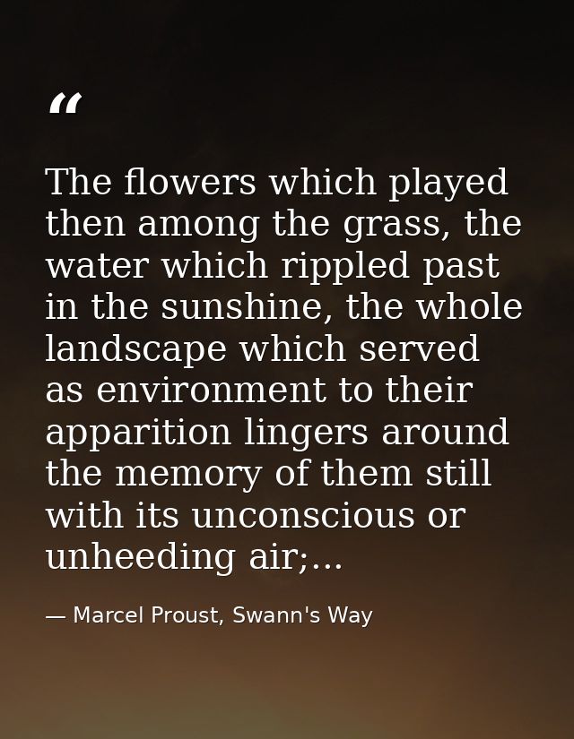 The flowers which played then among the grass, the water which rippled past in the sunshine, the whole landscape which s — Marcel Proust, Swann's Way