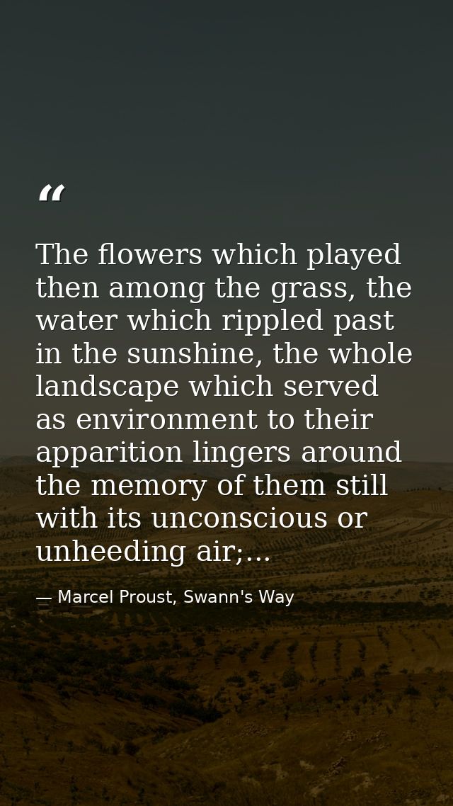 The flowers which played then among the grass, the water which rippled past in the sunshine, the whole landscape which s — Marcel Proust, Swann's Way
