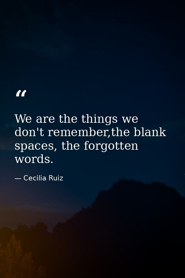 We are the things we don't remember,the blank spaces, the forgotten words. — Cecilia Ruiz