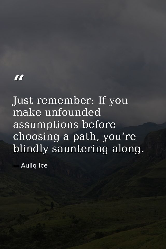 Just remember: If you make unfounded assumptions before choosing a path, you’re blindly sauntering along. — Auliq Ice
