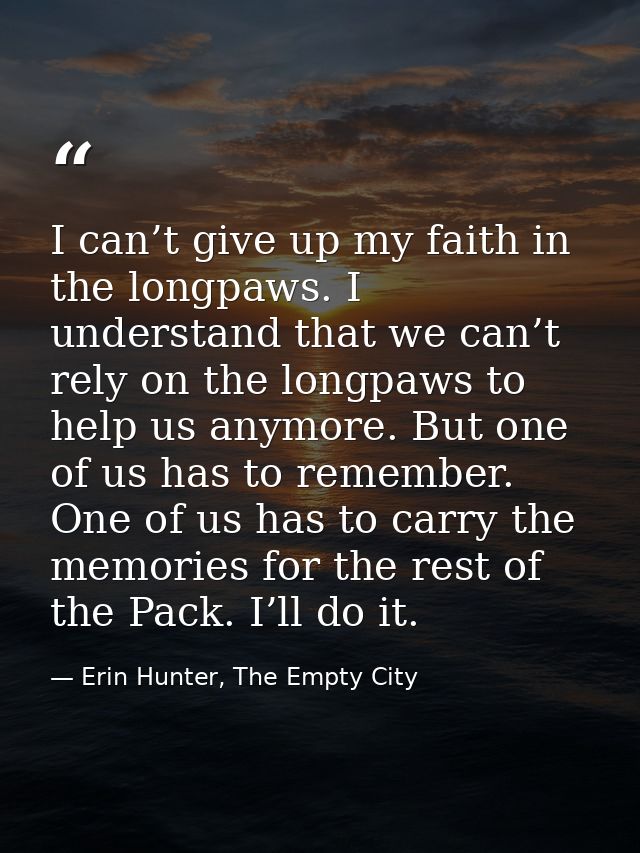 I can’t give up my faith in the longpaws. I understand that we can’t rely on the longpaws to help us anymore. But one of — Erin Hunter, The Empty City