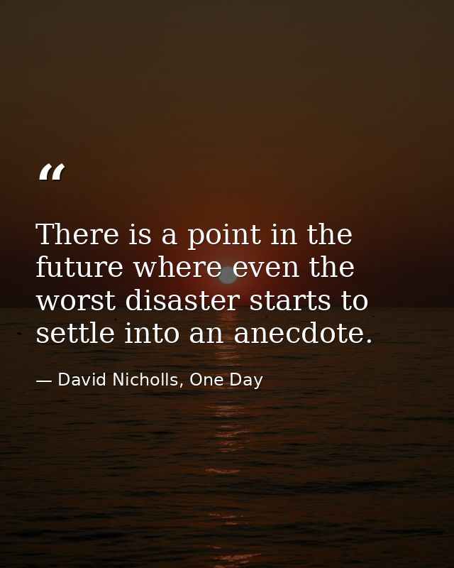 There is a point in the future where even the worst disaster starts to settle into an anecdote. — David Nicholls, One Day