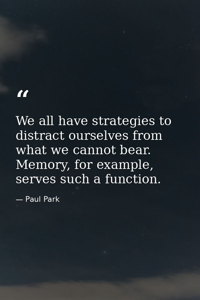 We all have strategies to distract ourselves from what we cannot bear. Memory, for example, serves such a function. — Paul Park