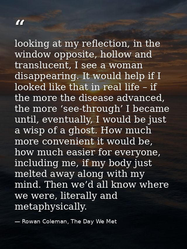 looking at my reflection, in the window opposite, hollow and translucent, I see a woman disappearing. It would help if I — Rowan Coleman, The Day We Met