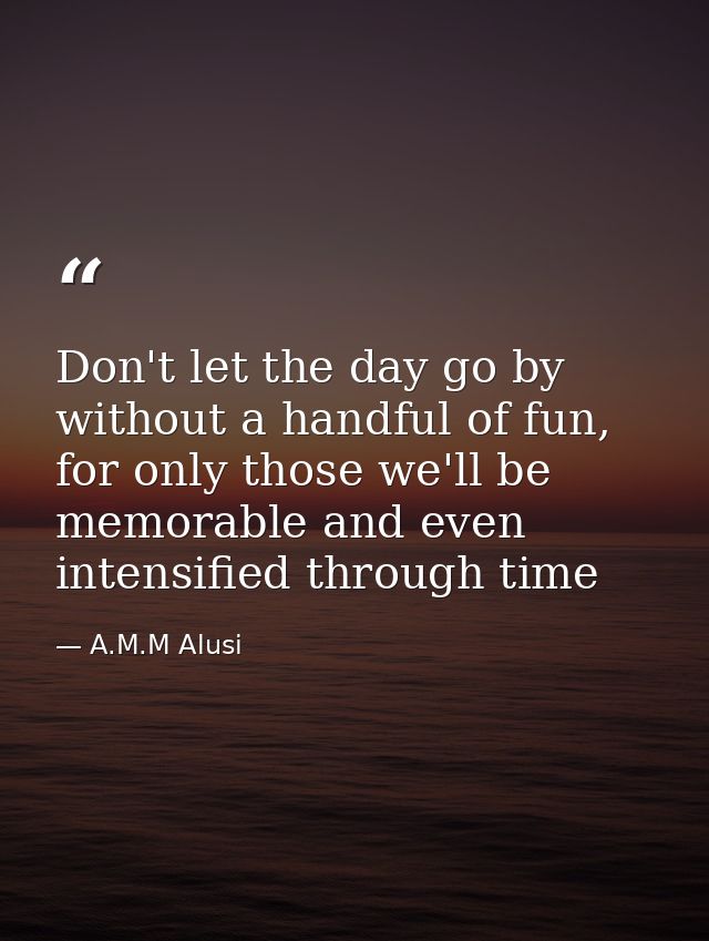 Don't let the day go by without a handful of fun, for only those we'll be memorable and even intensified through time — A.M.M Alusi