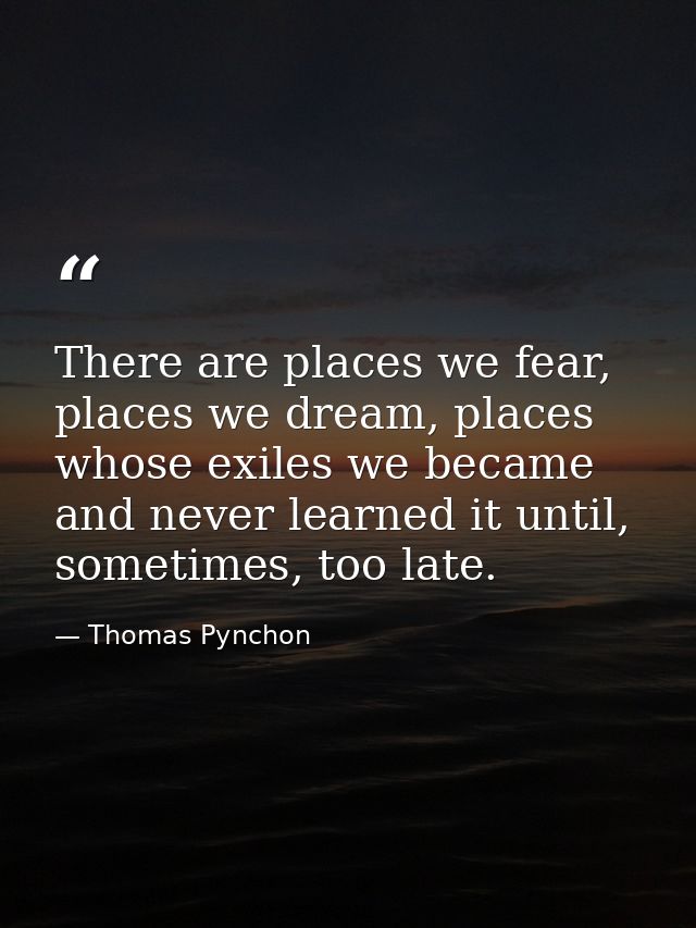 There are places we fear, places we dream, places whose exiles we became and never learned it until, sometimes, too late — Thomas Pynchon